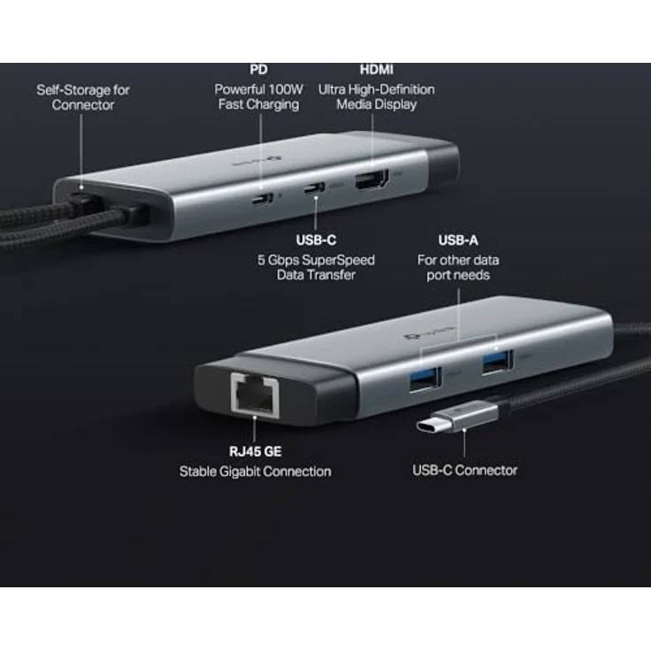 TP-Link UH6120C USB Typ-C 6-Port Hub mit 4K HDMI, 1G Ethernet, 100W Power Delivery, 2x USB-A 5 Gbit/s, schwarz – Bild 4