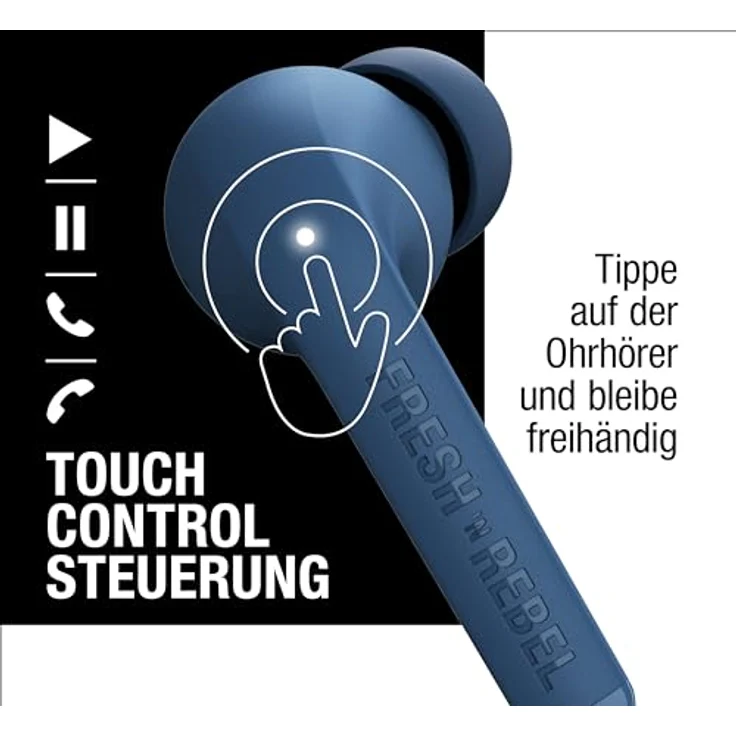 Fresh 'n Rebel Twins Fuse, True Wireless kabellose In-Ear-Bluetooth-Kopfhörer mit Spitze, mit Sprachassistent, Touch-Steuerung und eingebautem Mikrofon, 30 Stunden Spielzeit (Steel Blue) - Preisvergleich – Bild 3