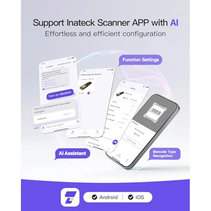 Inateck BCST-49, Kabelloser Bluetooth Barcode Scanner mit 1,4 Zoll TFT-Display, Tragbar, 2,4 GHz, App und SDK, hohe Batteriekapazität – Bild 5
