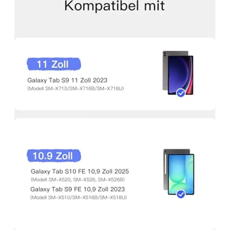 Inateck Hülle mit Tastatur für Samsung Galaxy Tab S10 Lite/S10 FE/S9 FE/S9, Abnehmbarer Hoch-/Querformat Ständer mit Touchpad, QWERTZ, Doppel-S-Pen-Halterung, AceTouch N0064 – Bild 2