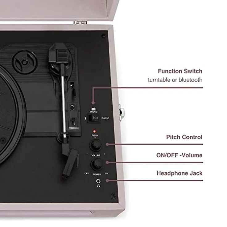 Crosley Voyager Plattenspieler mit 2 Lautsprecher, Bluetooth In & Out und AUX - 3 Speed Retro Schallplattenspieler - Für 7", 10" und 12" Vinyl - Tragbar mit Integriertem Koffer - Amethyst – Bild 3