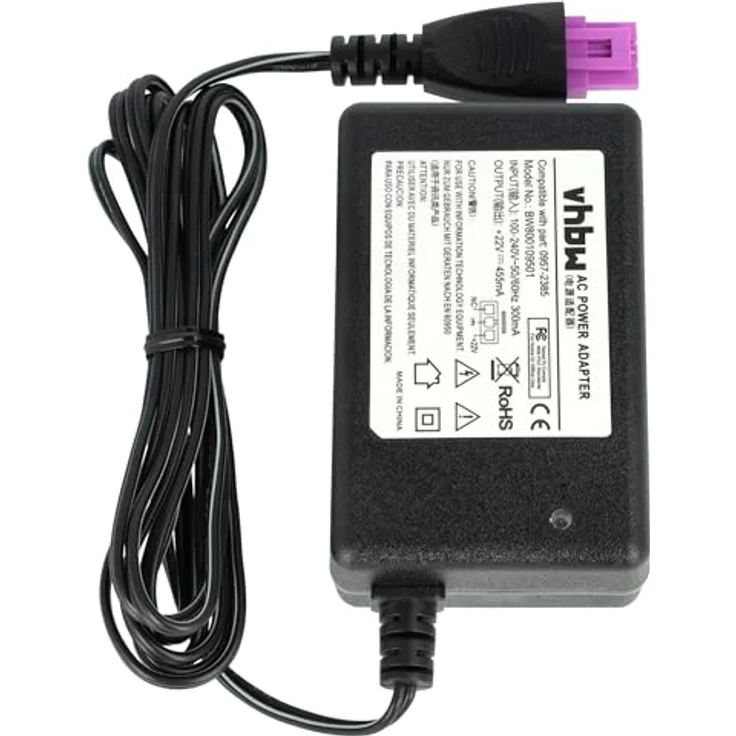vhbw Netzteil kompatibel mit HP Deskjet 2544/2549, AC/DC Adapter mit Euro-Stecker, 200 cm, schwarz – Bild 3