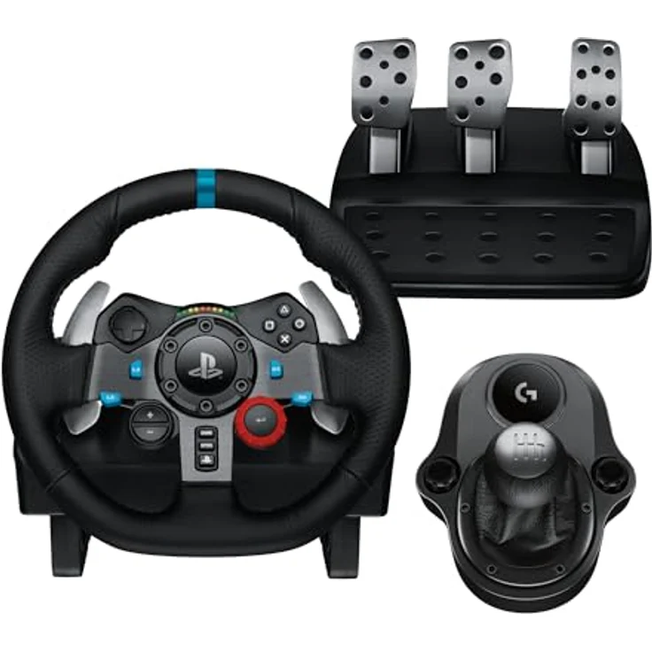 Logitech G G29 SE Driving Force Rennlenkrad und Pedale, Force Feedback, echtes Leder, 900°-Lenkbereich, für PS5, PS4 und PC, Mac – Schwarz – Bild 1
