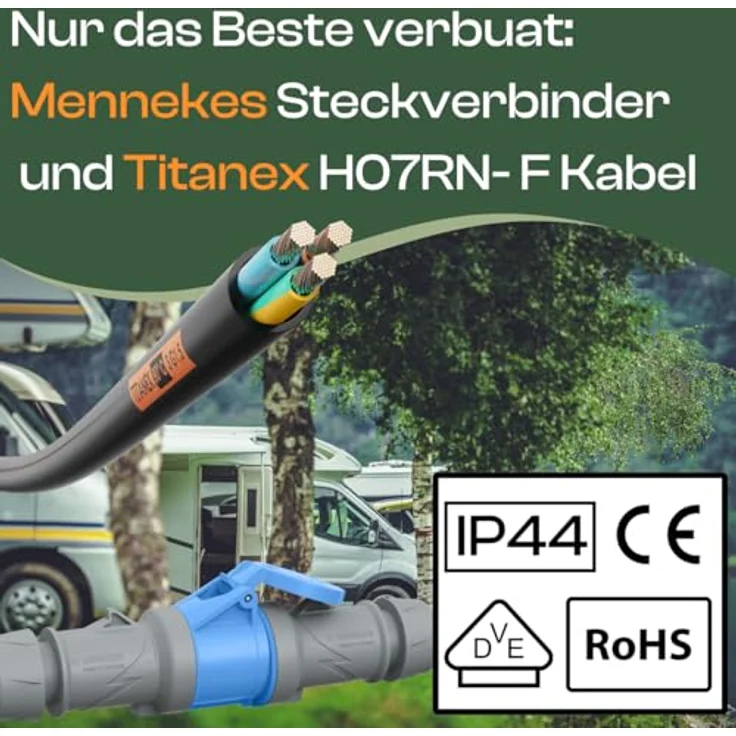 netbote24 Camping Kabel 50m CEE Verlängerungskabel, TITANEX 3x1,5, IP44 Schutz, für Outdoor und Wohnmobil – Bild 2