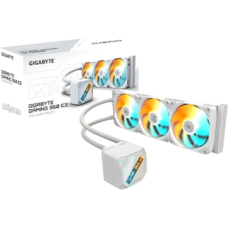 GIGABYTE Gaming 360 Ice Flüssigkeitskühler, 3x120 mm ARGB-Lüfter, Teflon-Schläuche, Daisy-Chain, kompatibel mit Intel LGA 1851 und AMD AM5
