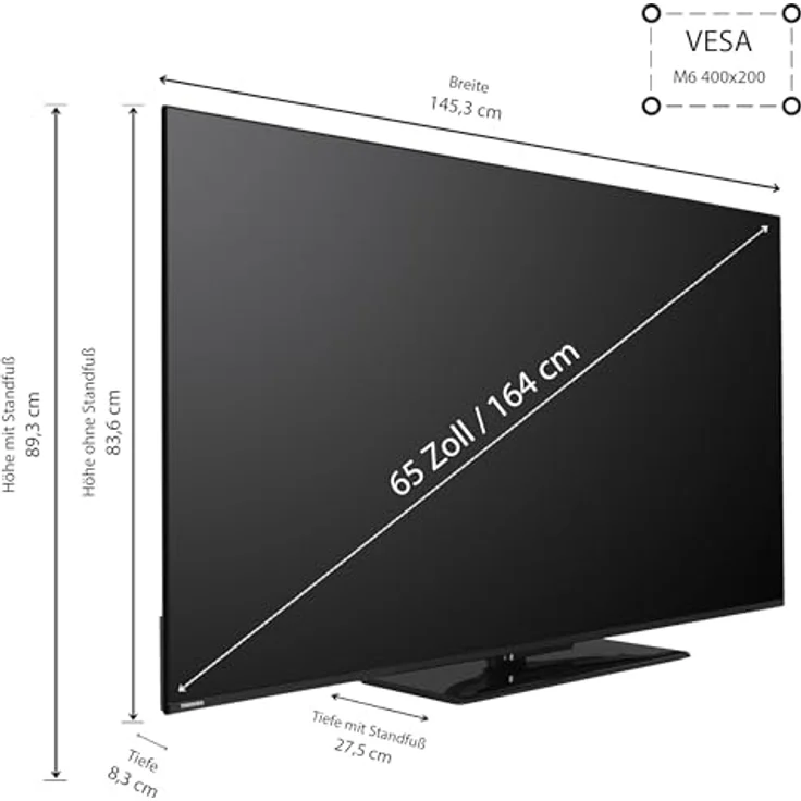 Toshiba Fernseher 65 Zoll Smart TV - VIDAA TV (4K UHD LED TV, Dolby Vision HDR, Triple-Tuner) 65UV3463DA, Schwarz – Bild 2