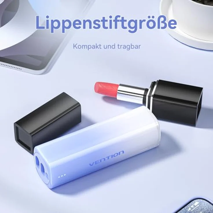 VENTION Mini Power Bank 5000mAh mit USB C & Lightning Kabel PD 20W - Rot – Bild 4