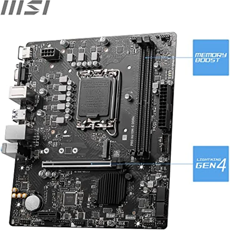 MSI PRO H610M-E DDR4 Motherboard, Micro-ATX - Unterstützt Intel 12th Gen Core Prozessoren, LGA 1700-2x DIMM (3200MHz), 1x PCIe 4.0 x16 slot, 1 x M.2 Gen3, USB 3.2 Gen1, 1G LAN, HDMI 1.4 & VGA – Bild 3