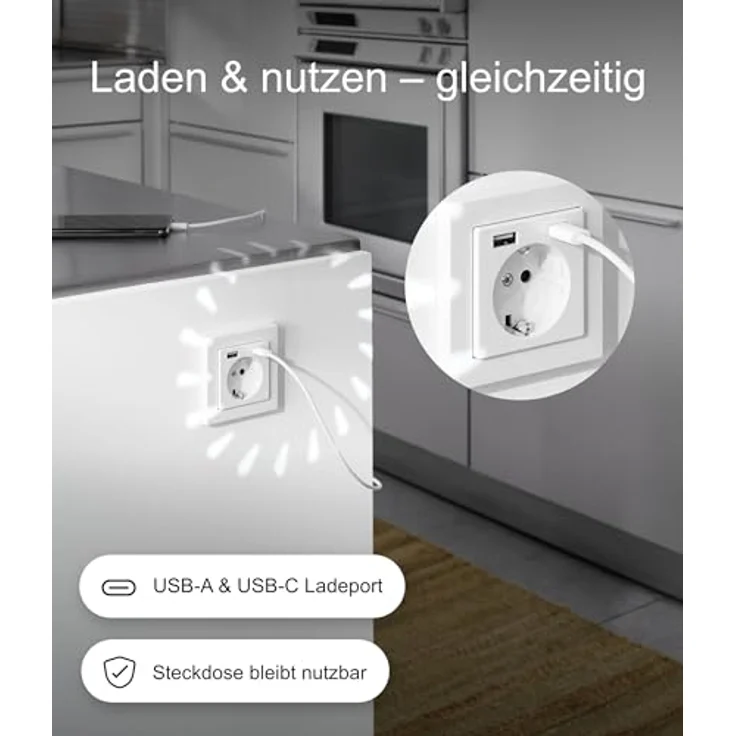 Gira 245903 SchukoSteckdose USB-Anschluss Shutter Berührungsschutz 2-fach TypA(max.2,4A) TypC(max.3A) System 55 Reinweiß glänzend UP Schutzkontaktsteckdose Wandsteckdose Smartphone Tablet 32mm – Bild 3