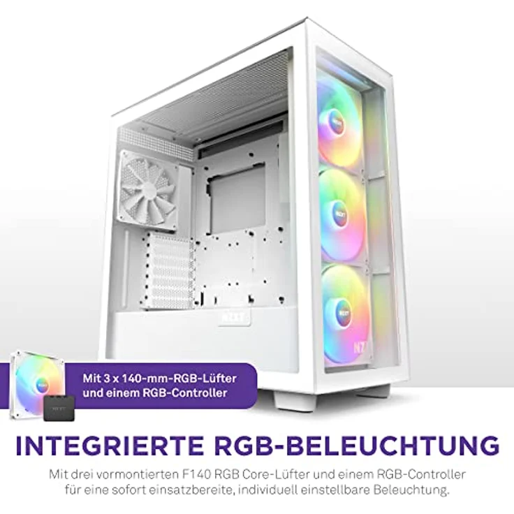 Nzxt H7 Elite 2023 - CM-H71EW-02 - ATX Mid-Tower Gaming PC-Gehäuse - USB-C Port - Tempered Glass Front- & Seitenteil - 3X F-Series 140mm Core RGB Fans inklusive - Für Wasserkühlung Ready - Weiß – Bild 3