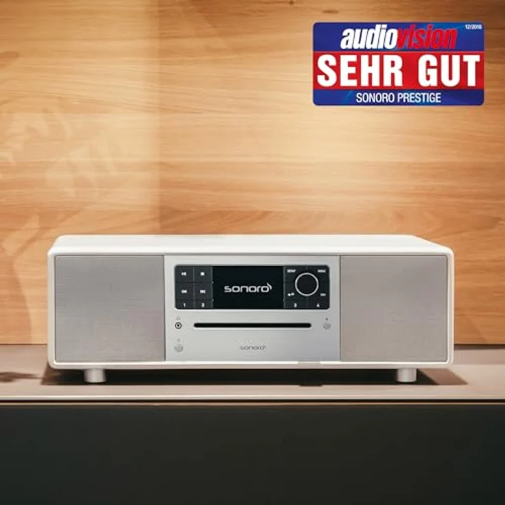 sonoro Prestige Kompaktanlage mit CD Player, Bluetooth und Internetradio (UKW, WLAN, DAB Plus, Spotify, Deezer), Weiß, 2-Wege Soundanlage mit 4-Zoll Subwoofer – Bild 2