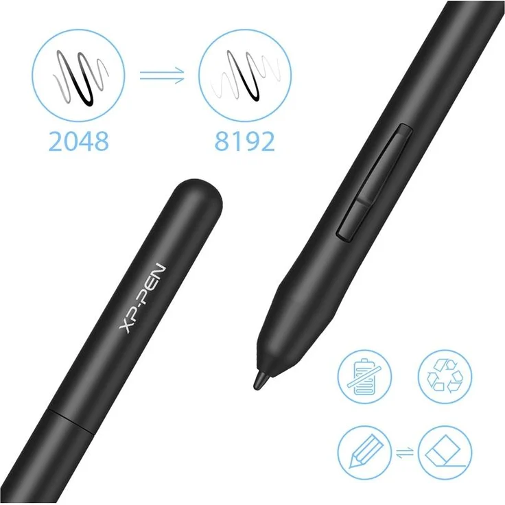 XP-Pen Stylus Stift Star 03 (P01), batterieloser Stylus mit 2048 Druckempfindlichkeitsstufen, Schwarz