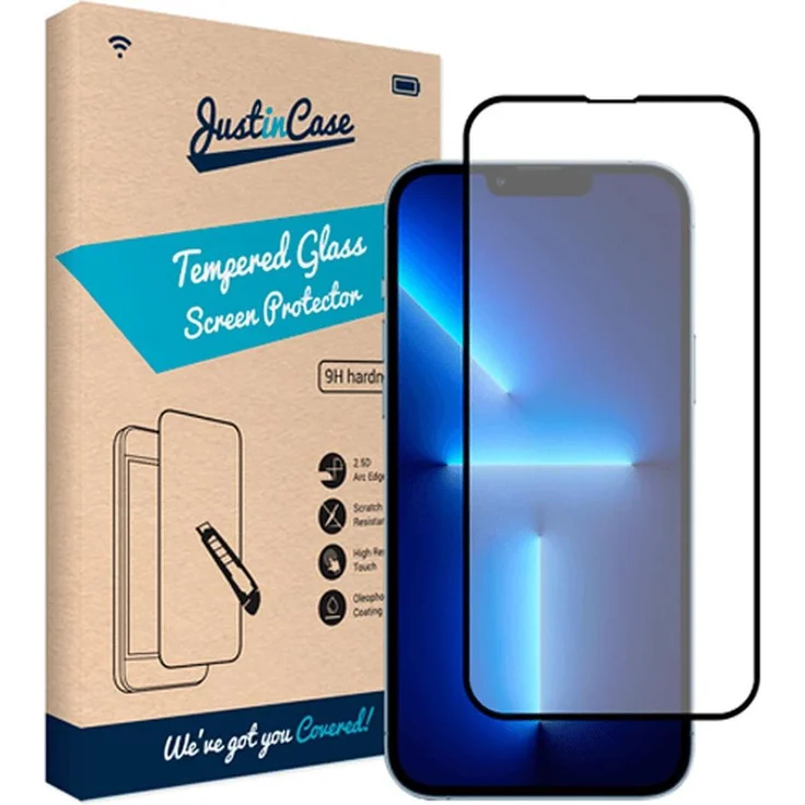Just in Case Gehärtetes Glas Edge To Edge Displayschutzfolie für Apple iPhone 13 Pro Max, 9H Kratzschutz, Schwarz, Transparent