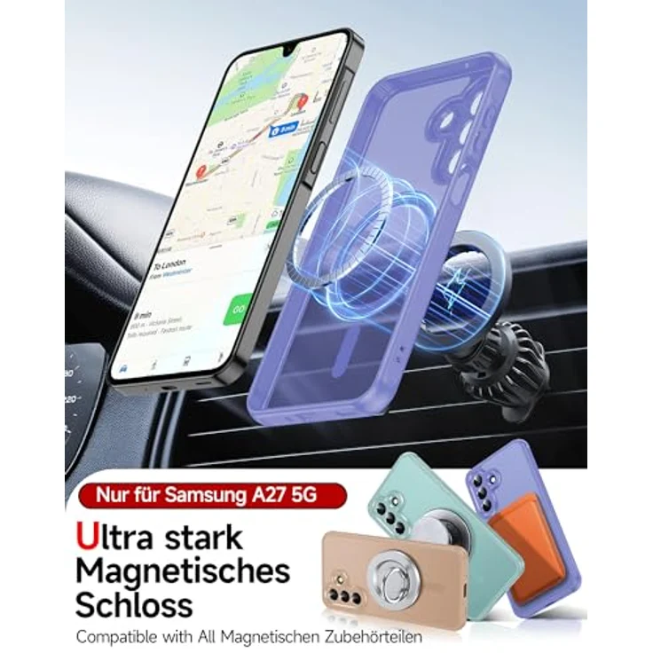 LeYi Magnetische Handyhülle für Samsung Galaxy A27 5G, Militärschutz mit mattes Durchscheinendes Case Cover, Himmelblau, 2 Stück Schutzfolie – Bild 3
