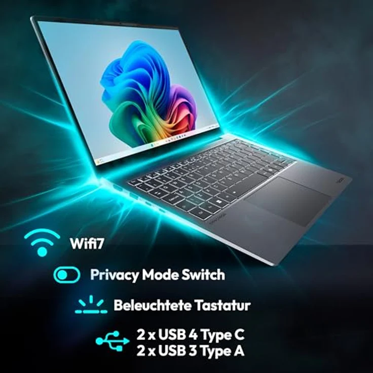 MEDION SPRCHRGD 14 S2; Copilot+ PC, Intel® Core™ Ultra 7 258V , Windows 11 Home, 35,56 cm (14“) 2,8K Display, 1 TB SSD, 32 GB RAM – Bild 8