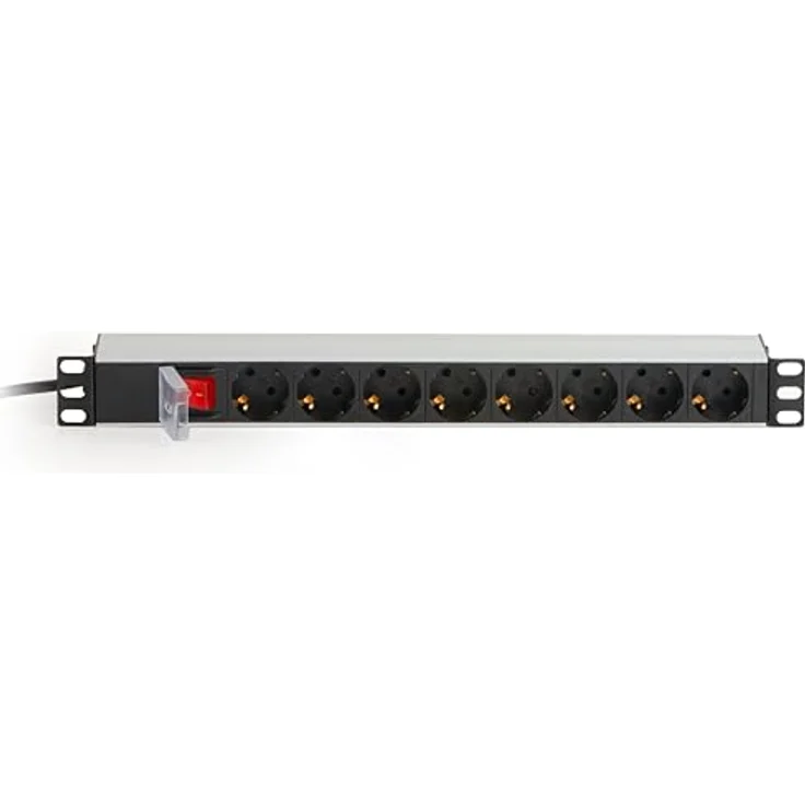 LINK LKMP08S, Mehrfachsteckdose 19 Zoll mit 8 Schuko-Steckdosen, Schalter und umkehrbaren Halterungen, 16 A, für Rackschränke – Bild 4