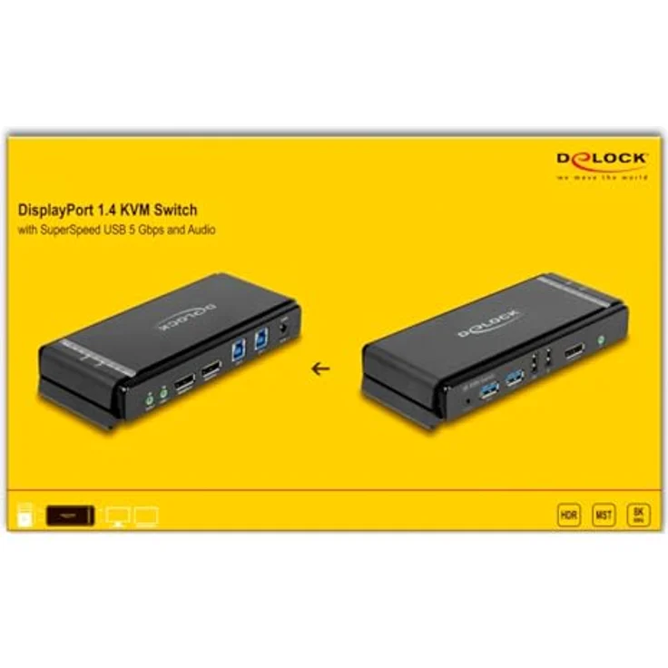 Delock KVM Switch, KVM Switch für 2 Computer mit DisplayPort-Ausgang, Schwarz, USB 2.0 und 5 Gbps Anschlüsse, MST Unterstützung – Bild 4