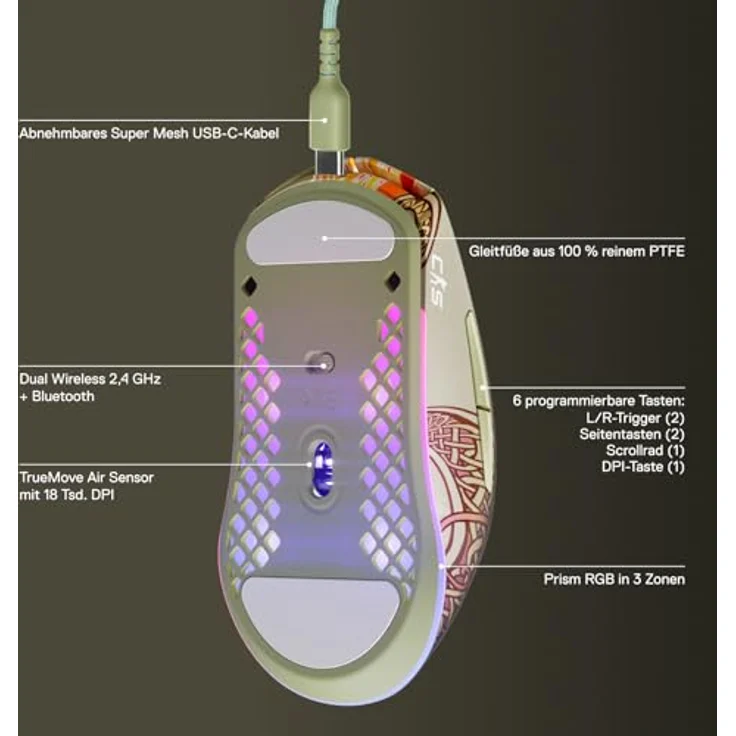 SteelSeries CS2 Dragon Lore Edition, Wireless Gaming-Maus mit 18K DPI TrueMove Air Sensor, 200 Stunden Akkulaufzeit, 80 Millionen Klicks, 2,4 GHz + Bluetooth – Bild 3