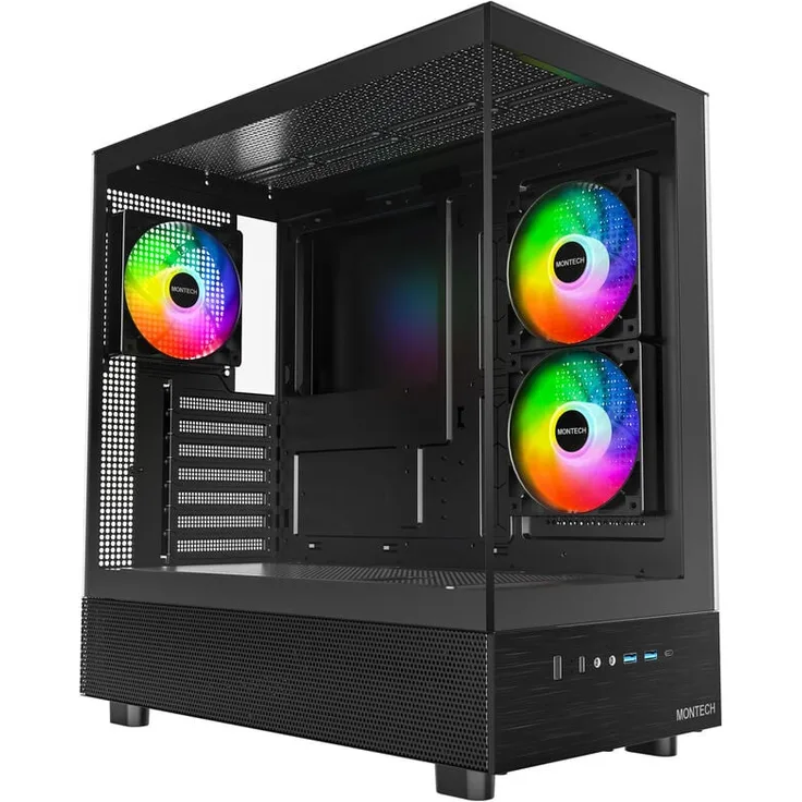 Montech XR Midi-Tower, Tempered Glass - schwarz - Luftiger Midi-Tower mit Mainboard-Support bis ATX