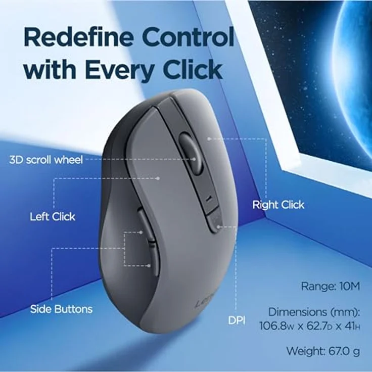 Lenovo WL310 Bluetooth Silent Mouse, kabellose Maus mit geräuschlosem Klicken, Acryl – Bild 5