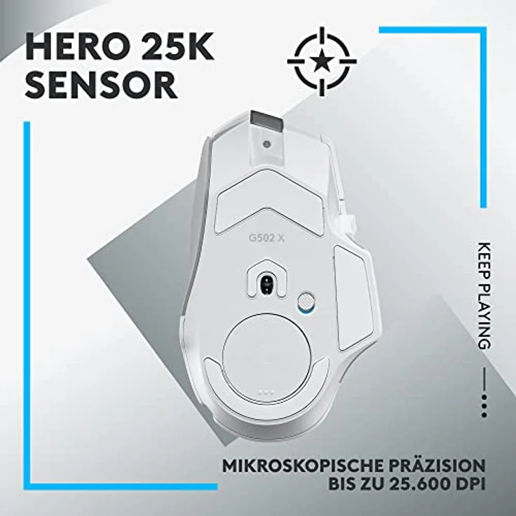 Logitech G502 X LIGHTSPEED Kabellose Gaming-Maus - Optische Maus mit optisch-mechanischen LIGHTFORCE Hybridschaltern, HERO 25K Gaming-Sensor, Kompatibel mit PC - macOS/Windows - Weiß – Bild 4