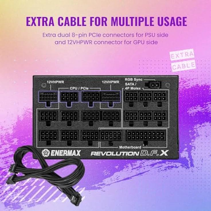 ENERMAX Revolution D.F. X ARGB ATX3.0 PCI-e 5.0 Kompakt Gaming&Streaming PC Netzteil 1650W 80Plus Gold (Vollmodular, 2X 12VHPWR, Semi-Fanless), ERT1650EWT, schwarz – Bild 5