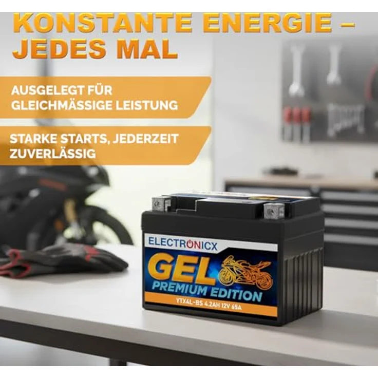 Electronicx GEL-YTX4L-BS GEL Motorradbatterie 4Ah 12V, wartungsfrei, auslaufsicher, vibrationsfest für Motorrad, Roller, Quad und Scooter – Bild 4
