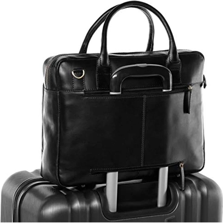 SID & VAIN Ryan XL - Große Laptoptasche echt Leder 15.4 Zoll - Schwarz handgefertigt mit hochwertigem Anilin-Leder und Slow Fashion-Verarbeitung – Bild 5