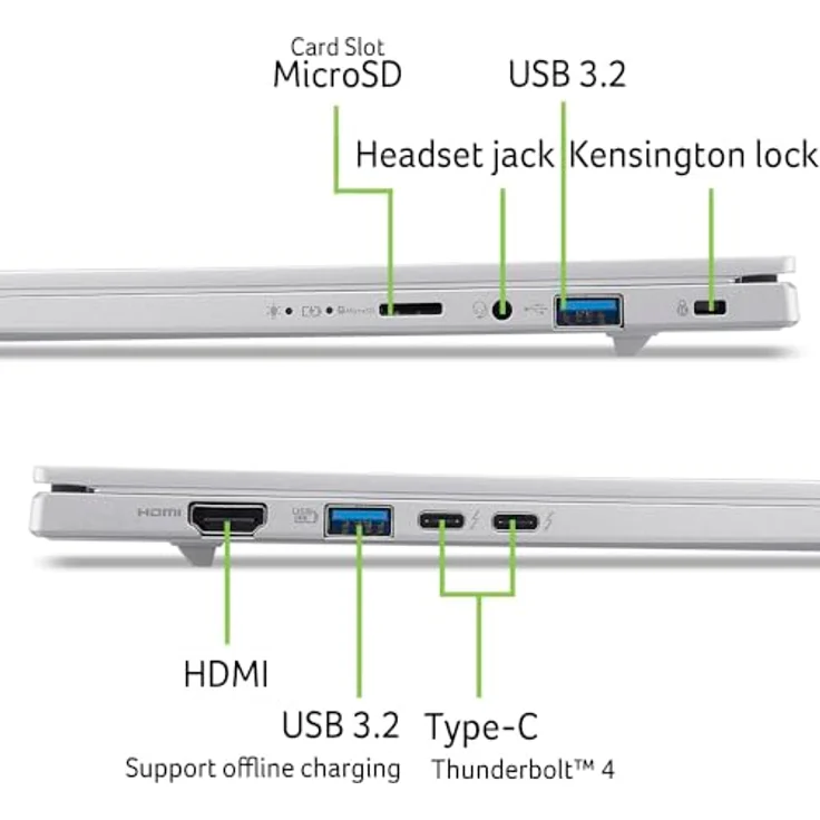 Acer Aspire 14 AI OLED A14-53M-52FA, 14" WUXGA OLED Notebook mit Intel Core Ultra 7, 32 GB RAM, 1 TB SSD und Wi-Fi 7, Silber – Bild 5