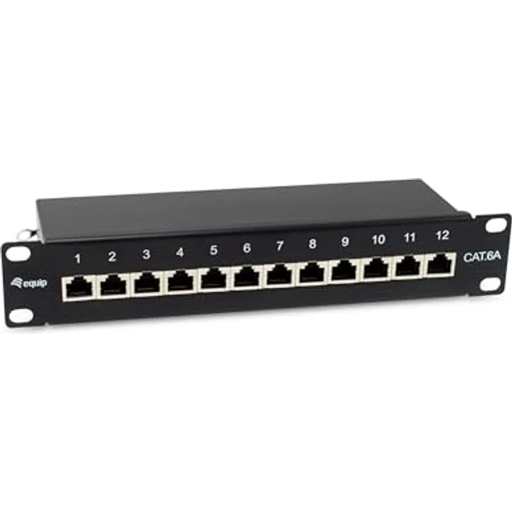 Equip 326623 12-Port Cat.6A geschirmtes Patchpanel, 10" (1HE), RJ45, bis zu 500 MHz, Schwarz – Bild 1