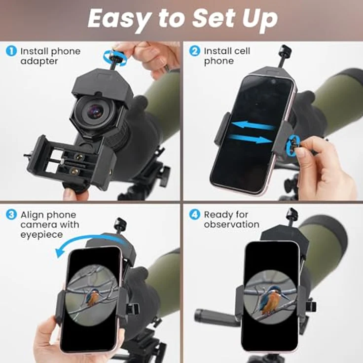 Gosky Universal-Handy-Adapterhalterung – kompatibles Fernglas Monokular Spektiv Teleskop Mikroskop, schwarz – Bild 5