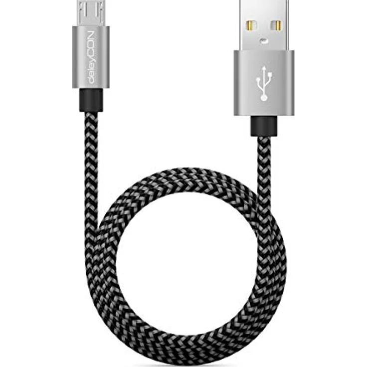 deleyCON 1,5m Nylon Micro USB Kabel Ladekabel Datenkabel Metallstecker Schwarz - Laden & Synchronisieren Handy Smartphone Tablet – Bild 3