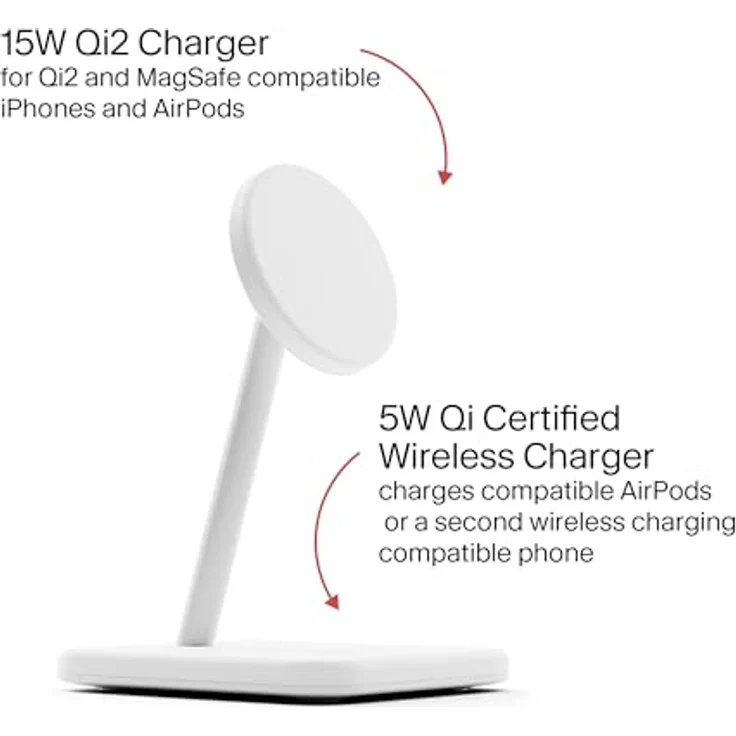 TwelveSouth HiRise 2 Deluxe (Qi2), 2-in-1 Wireless Charger mit 15W MagSafe, Weiss – Bild 2