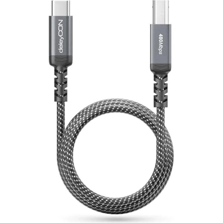 deleyCON 3,0m USB-C auf USB-B Druckerkabel, geflochten mit Metallsteckern, bis zu 480 Mbit/s, kompatibel mit HP, Samsung, Epson, Dell, Lexmark, Brother, Canon – Bild 4