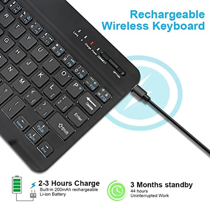 Lobwerk Bluetooth Tastatur Keyboard kabellos USB für ALLE iOS Windows Android Tablets (Schwarz) – Bild 4