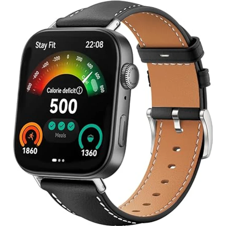 GIOPUEY Echtleder Armband für Huawei Watch Fit 3/4/4 Pro, verschleißfest und atmungsaktiv - Schwarz – Bild 1