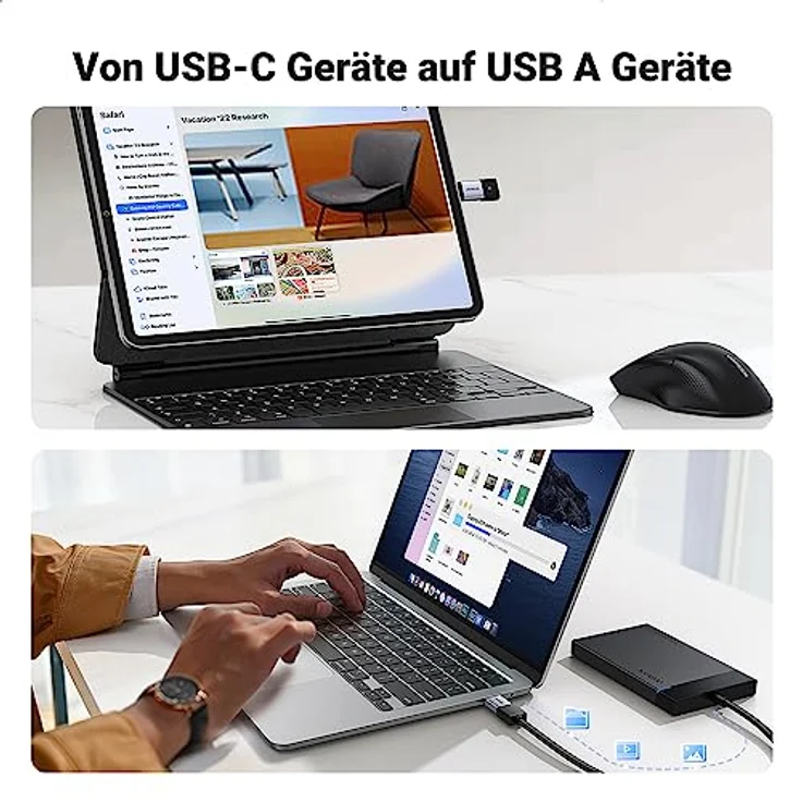 UGREEN USB C auf USB 3.2 Adapter, 10Gbps OTG, 2 Stück, USB C Stecker auf A Buchse, kompatibel mit iPhone 17/16 Series, MacBook Pro/Air, Galaxy Tab S9/S24, grau – Bild 5