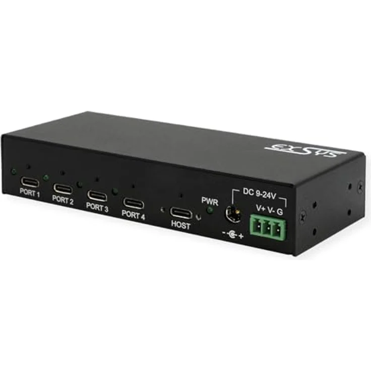 Exsys EX-12294HMS 4 Port USB 3.2 Metall HUB, 4x USB-C mit 15KV ESD Schutz, bis zu 3A pro Port, Wand- und Rackmontage – Bild 1