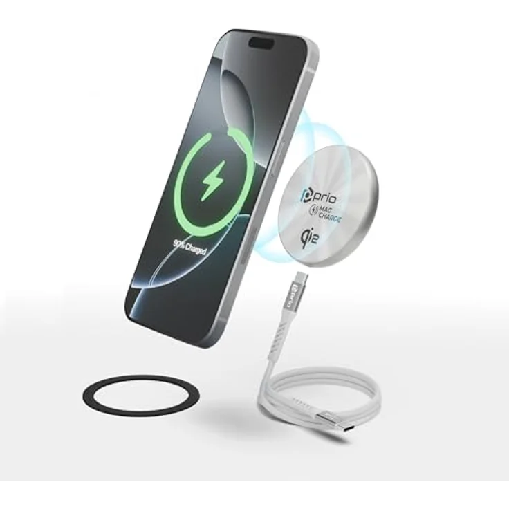 prio Wireless Charger 15W MagSafe Kabelloses Ladegerät, Qi2 Kompatibel mit iPhone 16/15/14/13/12 | Samsung Galaxy, Induktive Ladestation, Aluminium Design – Bild 1