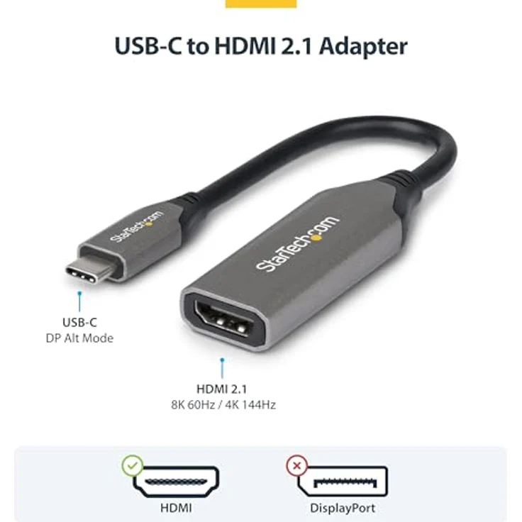 StarTech.com USB-C zu HDMI Adapter, 8K 60Hz und 4K 120Hz, HDMI 2.1 Konverter, Thunderbolt und USB4 kompatibel, 20 cm Kabel für ultrahochauflösendes Display – Bild 2