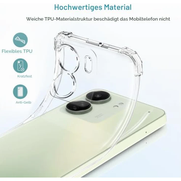 LeYi Hülle für Xiaomi Redmi 13C 4G, Transparente TPU Silikon Schutzhülle mit 2 Schutzfolien, Stoßfest und Dünn, Kameraschutz, Crystal Clear Cover Case – Bild 4