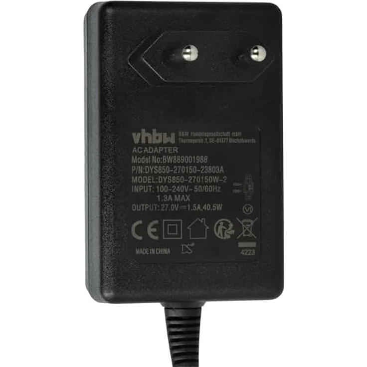 vhbw Ladegerät kompatibel mit Velux 846933, 946930, 946933, GP210AFHT Rollladen-, Solarfenster-Akku, Euro-Stecker, 27 V/1,5 A, schwarz – Bild 5
