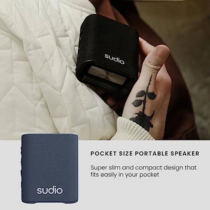 Sudio S2 Blau, Bluetooth-Lautsprecher mit lautem Klang und tiefen Bässen Lange Spielzeit IPx5 Wasserdichtes Bluetooth 5.3 TWS Pairing Tragbarer drahtloser Kompaktlautsprecher für Zuhause, draußen – Bild 5