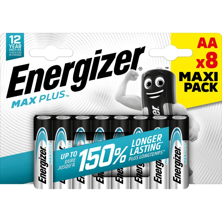 Energizer Max Plus AA Alkaline Batterien, 8er Pack, langlebig und auslaufsicher, 12 Jahre Lagerfähigkeit