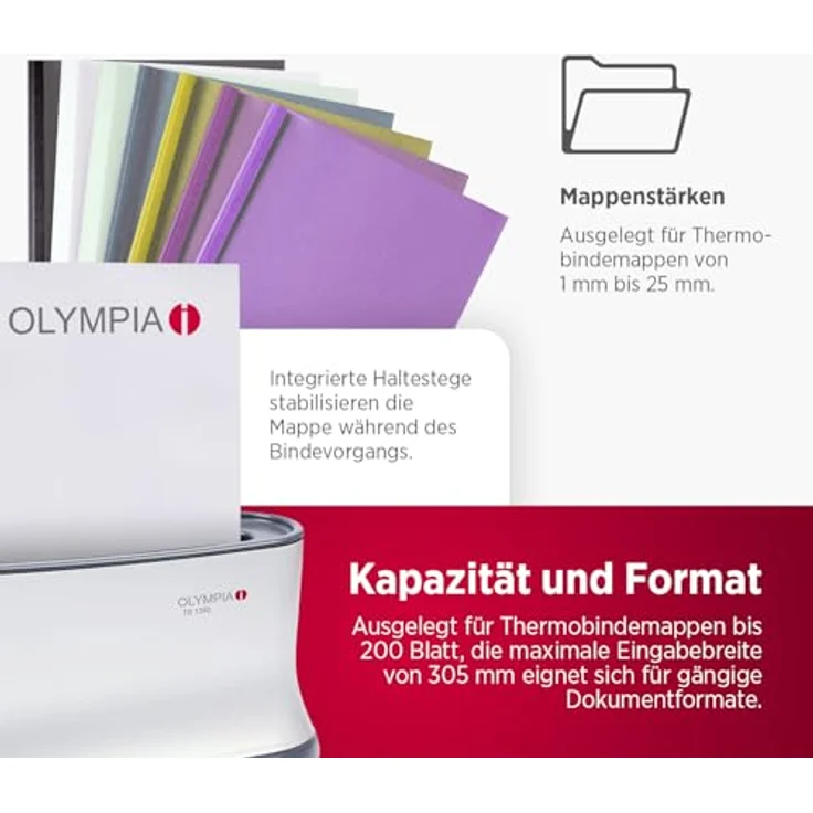 Olympia TB 1280 Thermobinder (Automatische Abschaltung, Schnelles Aufwärmen, Bis 200 Blatt, Bindegerät für Thermo-Bindemappen, Thermobindemaschine DIN A4 für Büro) – Bild 4