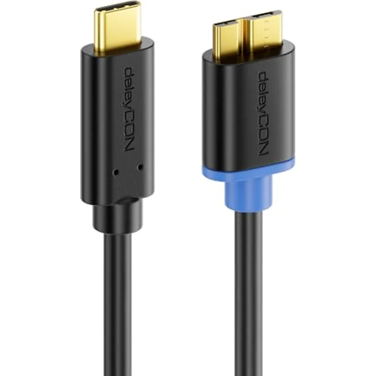deleyCON 0,5m USB 3.0 Kabel - Stecker Typ 3.1 - USB C auf Micro USB - 5 Gbit/s Ladekabel - Datenübertragung bis zu 5 Gbit/s - Schwarz – Bild 3
