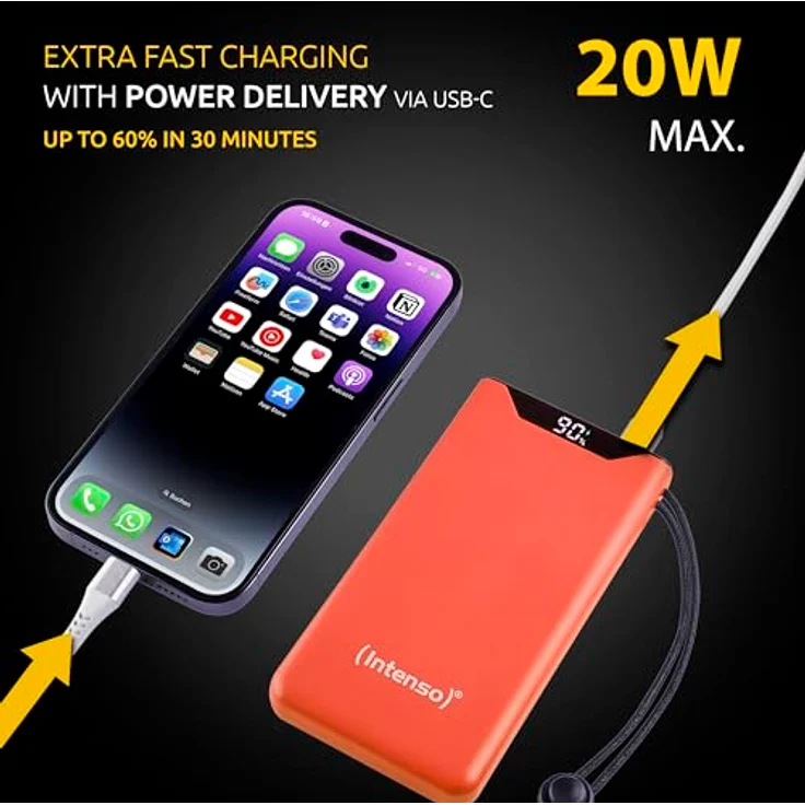 Intenso Powerbank F10000, externer Akku mit PD (20W) & QC (18W), USB-C und USB-A Anschluss, 10000mAh, Orange – Bild 4