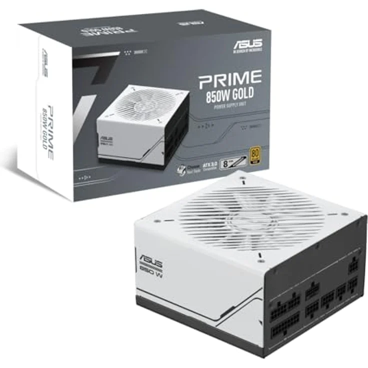 ASUS Prime 850 W Gold, Modulares Netzteil für PC, 850 W Leistung, PCle Gen 5.0, 80 Plus Gold, Lüfter mit doppeltem Kugellager, Weiß