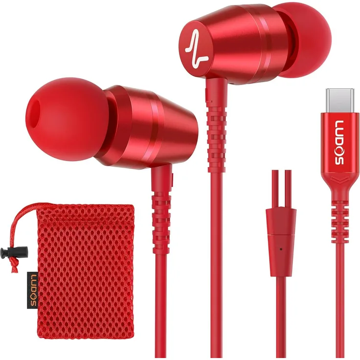 Ludos QXQ USB-C In-Ear Kopfhörer mit Mikrofon, Noise Cancelling, 40 Stunden Akkulaufzeit, ergonomisches Design, schwarz