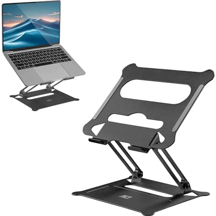 ACT Faltbarer Aluminium Laptop Ständer AC8140, höhenverstellbar für Laptops bis 15,6 Zoll, ergonomisch, leicht, schwarz